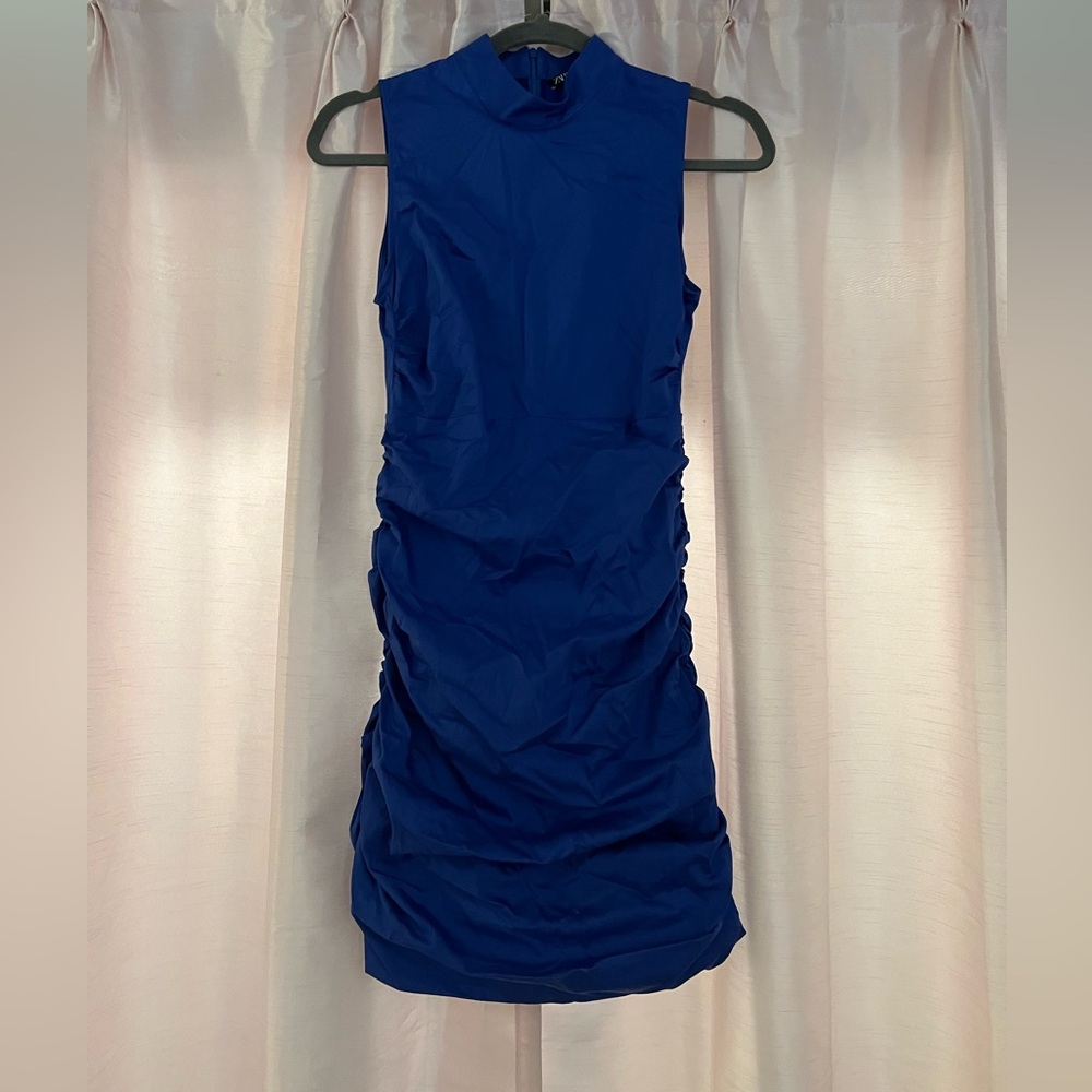 Blue Zara mini scrunch dress - small